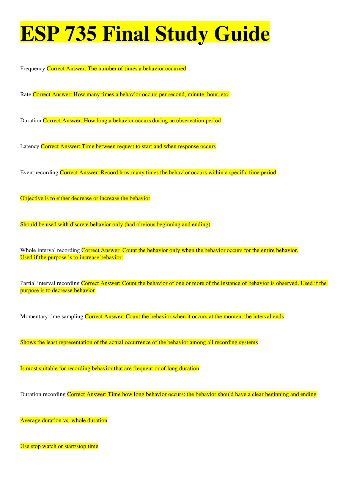 Preview image of ESP 735 Final Study Guide QUESTIONS AND ANSWERS ALL CORRECT document